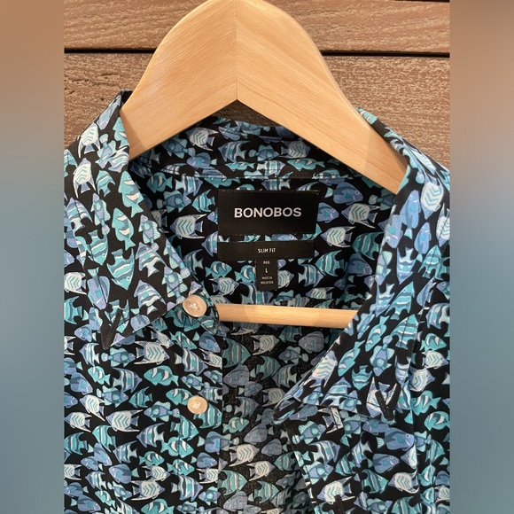 BONOBOS Slim Fit Short Sleeve Button-Up Shirt Size Large - Picture 2 of 5